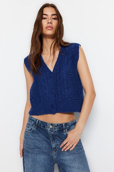 Trendyol Collection Плетена жилетка Saks с мека текстура TWOAW22BZ0033