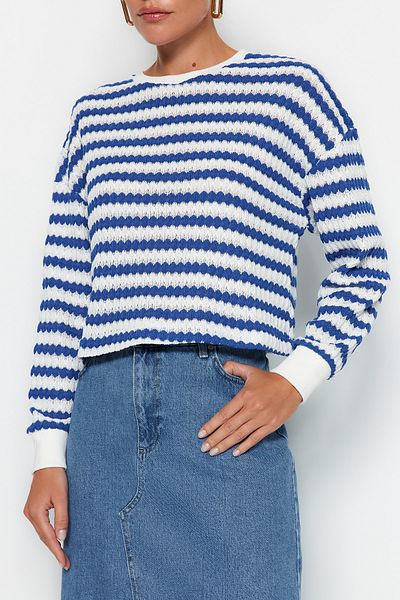 Trendyol Collection Pulover din tricotaje cu dungi albastre TWOAW24KZ00150