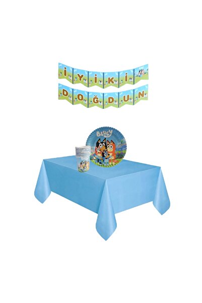 Happyland Bluey Temalı Doğum Günü Süsü Masa Örtüsü + Bluey Bingo Tabak+bardak...