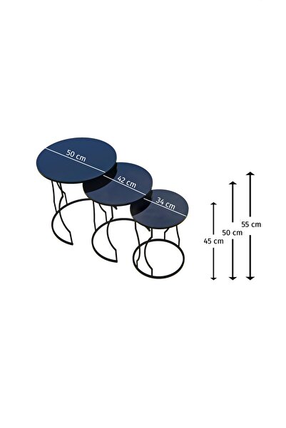 Puklife Rüya 3lü Zigon Sehpa Gümüş Renk Metal Ayak, Beyaz Temperli Cam