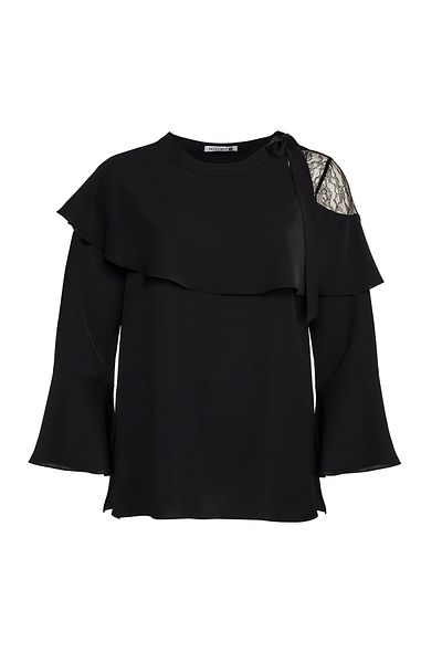 MİYORO Large Size Women's Blouse with One-Shoulder Lace Collar and Lace Detail