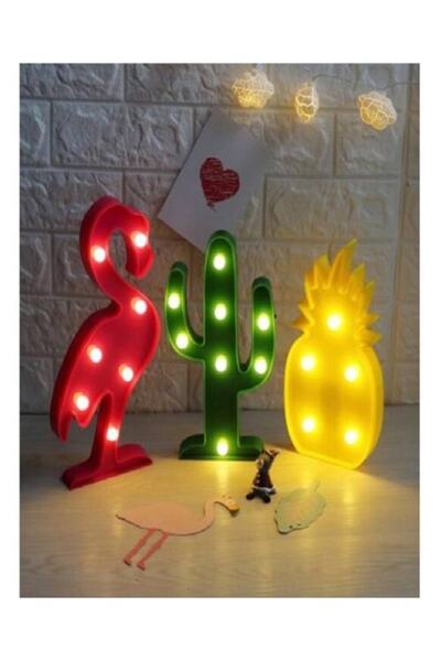 MOBGİFT 3d Led Işıklı Gece Lambası Flamingo Kaktüs Ananas Led Lamba