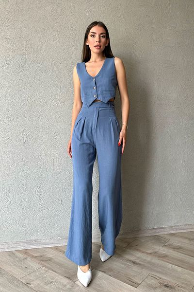 Seda Yalçın Atelier Linen Suit - Blue Vest and Trousers
