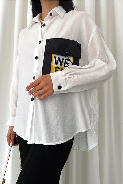 FEMELLE Cămașă oversize, albă, cu design nou sezon pentru femei