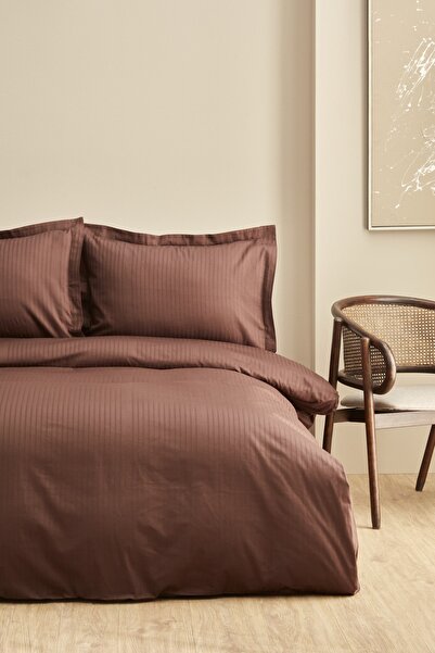 Karaca Home Uniq 100% Cotton Single Satin Duvet Cover Set Brown