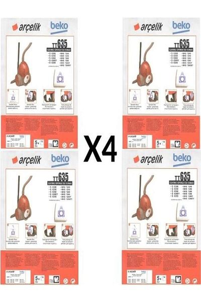 Beko ETİCARET ARENA - 4 عبوات 20 قطعة Beko BKS 1260 Ey مكنسة كهربائية موديل كيس غبار TT635
