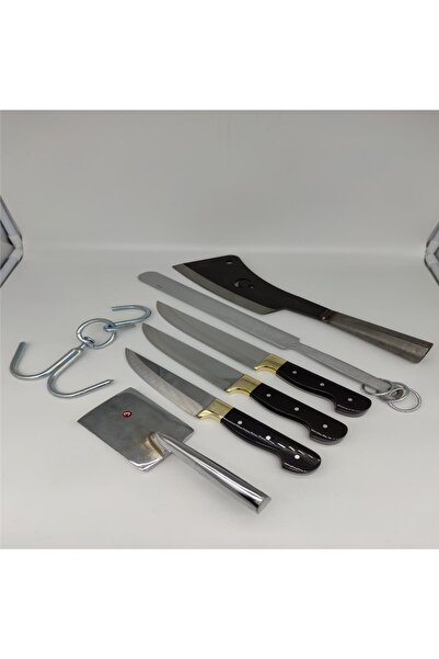 Hisar Mutfakta 7 Parça Kasap Seti Mika Saplı Siyah Kurban Seti Mutfak Bıçak S...