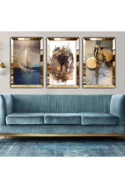 Zevahir Mobilya Dekorasyon Set de pictură din MDF triplu cu cadru din plexigl...