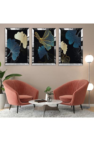 Zevahir Mobilya Dekorasyon Set de pictură din MDF cu model abstract, flori, argintiu, margine din plexiglas