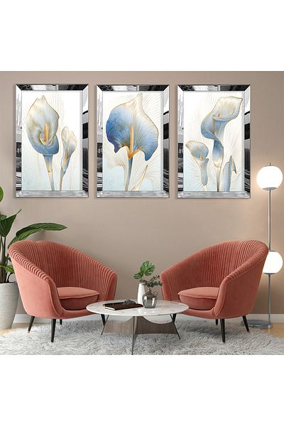 Zevahir Mobilya Dekorasyon Set de pictură din MDF cu model abstract de flori din argint cu margine din plexiglas