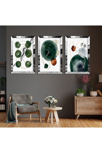 Zevahir Mobilya Dekorasyon Set de pictură din MDF cu model abstract din argint cu margine din plexiglas