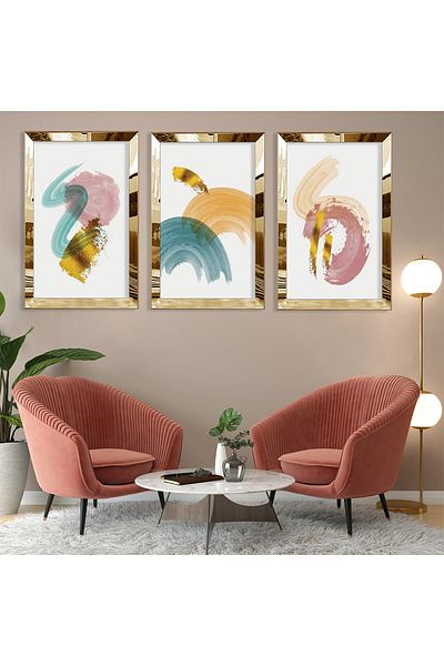 Zevahir Mobilya Dekorasyon Set de pictură din MDF cu model abstract din plexiglas auriu