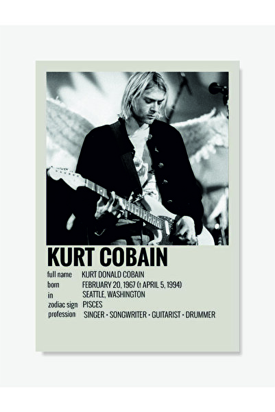 fırsatlar diyarı Kurt Cobain Müzik Info Card Bilgi Kartı Duvar Posteri