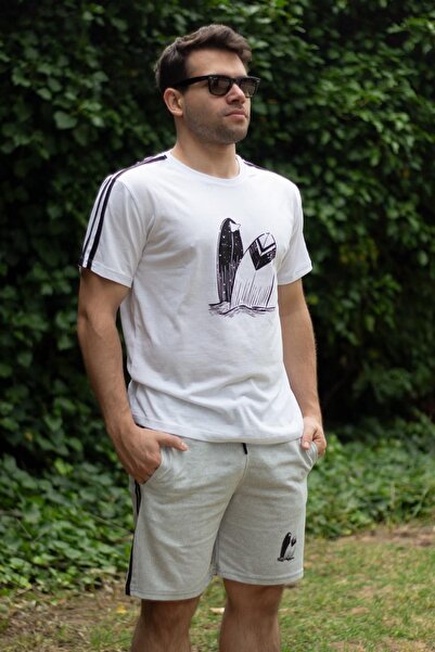 Azıcık Akıllı Ανδρικό γκρι λευκό βαμβακερό άνετο σορτς - 23eest0171