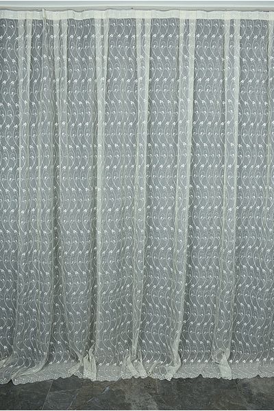 AKÇA TEKSTİL Embroidery Chain Cream Color Single Wing Ready Planted Pleated Background Curtain 300*260 Cm