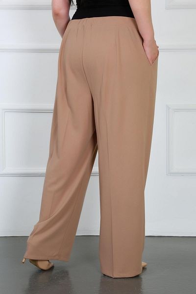 By Alba Collection Women's Tan Full Lycra Scuba Crepe Fabric Comfortable Fit Wide Leg Pants