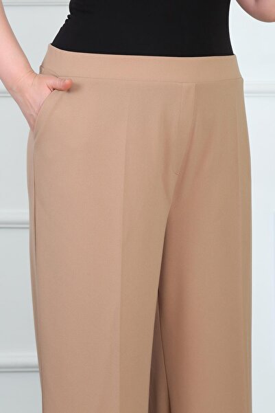 By Alba Collection Γυναικείο Tan Full Lycra Scuba Crepe ύφασμα Άνετο παντελόνι με φαρδύ πόδι