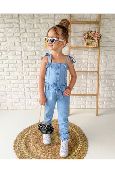 ES KIDS Strappy Girl's Denim Jumpsuit for Eid (PREFER ONE SIZE BIGGER)