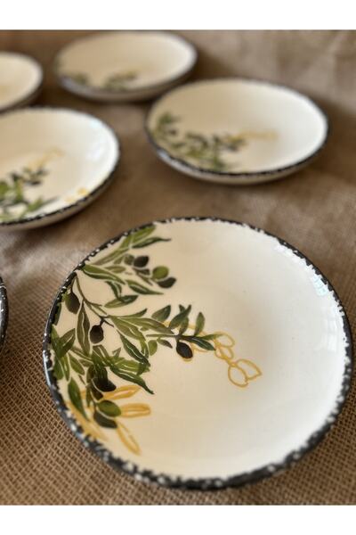 CERATALE Handmade 6 Parça 6 Kişilik Zeytin Çukur Yemek Tabağı Olive 19 Cm