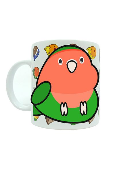 Kuşarkadaşım Red Green Love & Parrot Patterned Bird Gift Cup