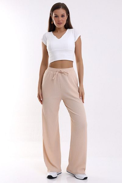 Winmoda34 Pocket Detailed Wide Leg/Relaxed Cut High Waist Sweater Knitted Trousers