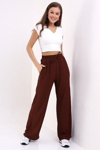 Winmoda34 Pocket Detailed Wide Leg/Relaxed Cut High Waist Sweater Knitted Trousers