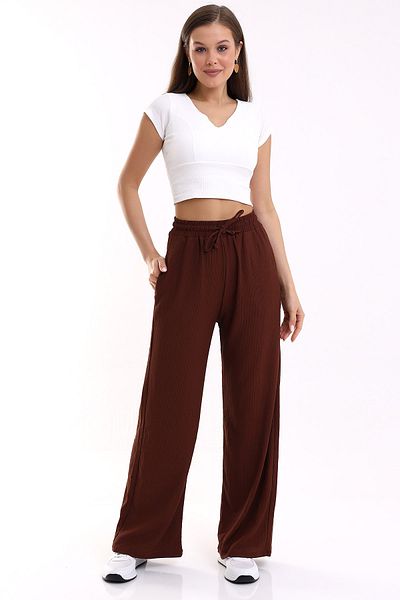 Winmoda34 Pocket Detailed Wide Leg/Relaxed Cut High Waist Sweater Knitted Trousers