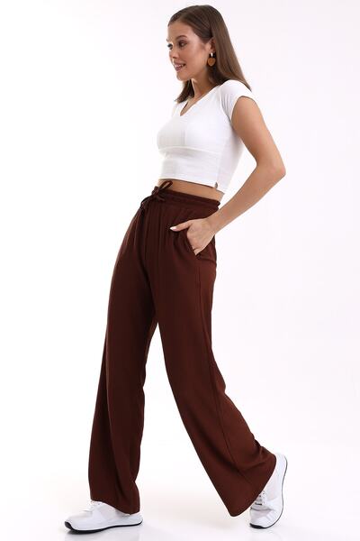 Winmoda34 Pocket Detailed Wide Leg/Relaxed Cut High Waist Sweater Knitted Trousers
