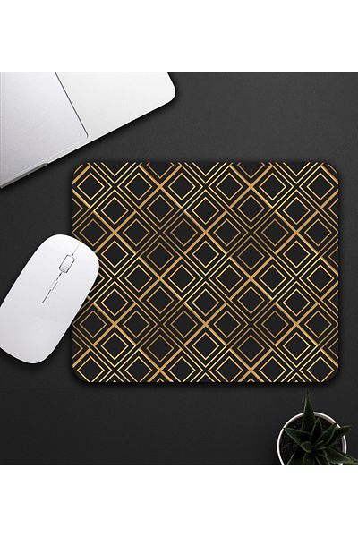 vegahediye v vega 23X19Cm Checkered Mouse Pad - Mouse Pad, Non-Slip Base, Black-Gold Color De583 Office Gift