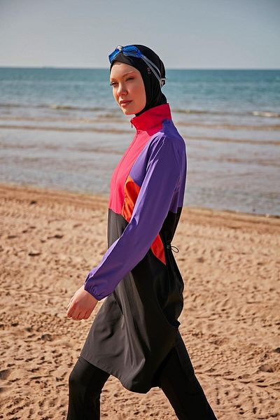 Marina Fallschirmschwarzer, vollständig bedeckter Hijab-Badeanzug M2312