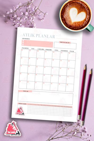 artpap Aylık Hatırlatıcı Planlayıcı | Monthly Planner , Günlük, Haftalık Ajanda, Defter | A5 50syf 15*21cm