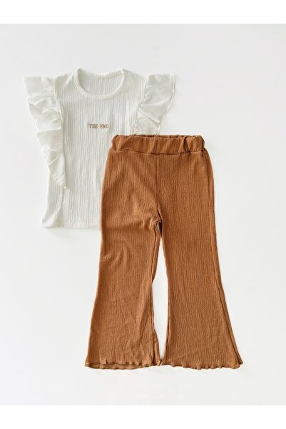 COLORED BABY Girl's Ruffle Detailed Blouse and Wide Leg Trousers, Top and Bot...