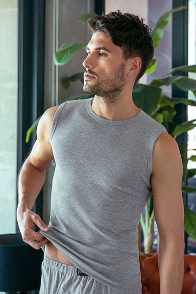 ali altun iç giyim Ανδρικό Ribbed Athlete 0 Neck Αμάνικο εσώρουχο - 2 Τεμάχια