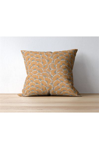 NT Handmade Πορτοκαλί λουλούδια εμπριμέ 42x42cm Βαμβακερή υφαντή μαξιλαροθήκη για ριχτάρι