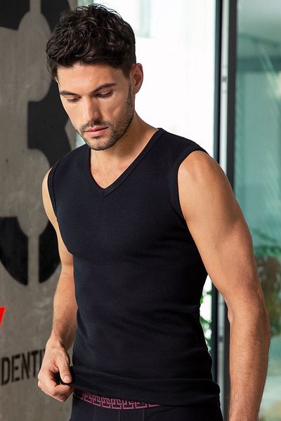 ali altun iç giyim Men's Rib V-Neck Sleeveless Undershirt - 2 Pieces