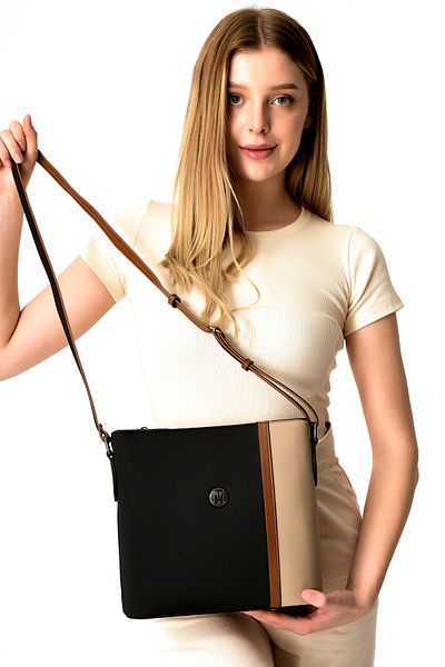 TH Women's Shoulder Bag Th-yk14024 Black-dark Beige-tan