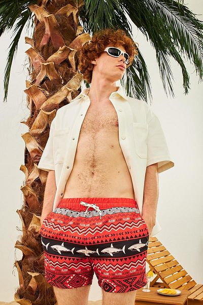 Danger Men's High Pattern Swim Shorts Red