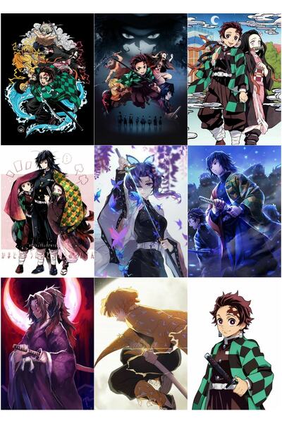 owl bag مجموعة بطاقات صور صغيرة بتصميم كولاج رقم 3 من Demon Slayer مكونة من 9...