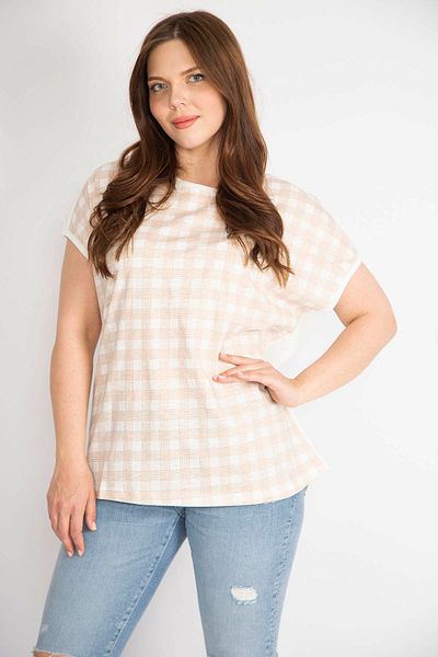 Şans Women's Mink Large Size Plaid Patterned Low Sleeve Blouse 65n36371