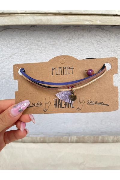 Planet Butik Lilac Tassel Detailed Nubuck Authentic Anklet
