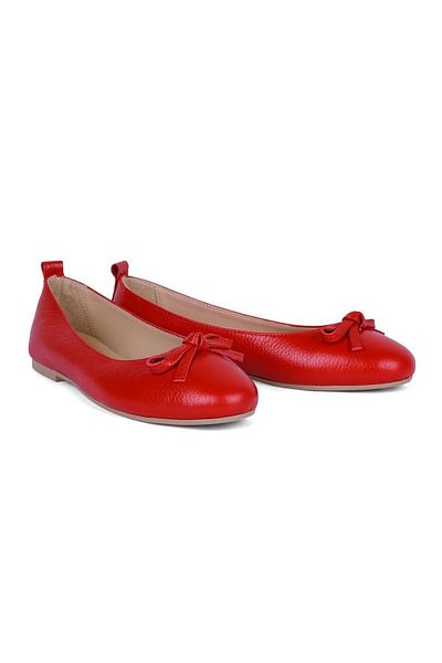 KARVENSHOES حذاء باليرينا نسائي من الجلد باللون الأحمر - موديل 10055