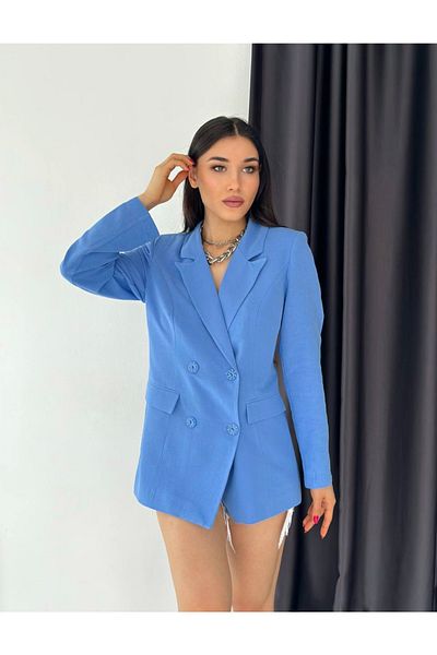 pembekurdelem Jachetă Blazer dublu de in albastru
