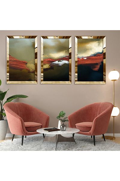 Zevahir Mobilya Dekorasyon Set de pictură din MDF cu model abstract din plexiglas auriu
