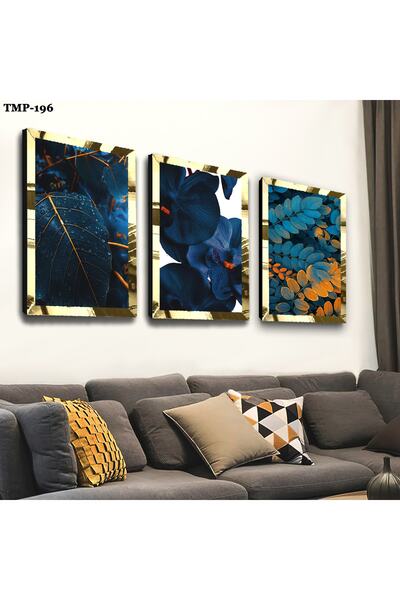 Zevahir Mobilya Dekorasyon Set de masă din MDF cu trei plante albastre cu cad...