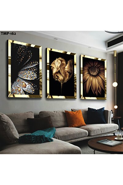 Zevahir Mobilya Dekorasyon Set de masă din MDF cu flori triplă cu cadru din p...