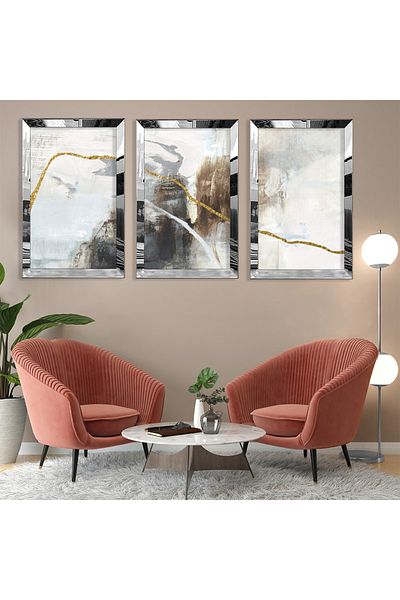 Zevahir Mobilya Dekorasyon Set de pictură din MDF cu model abstract din plexiglas auriu