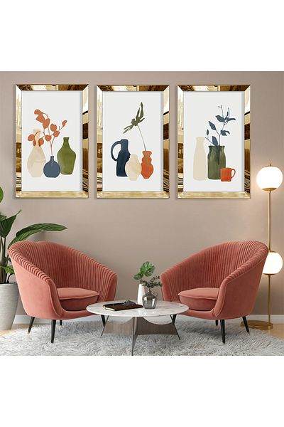 Zevahir Mobilya Dekorasyon Set de picturi din MDF cu model abstract minimalist din plexiglas auriu