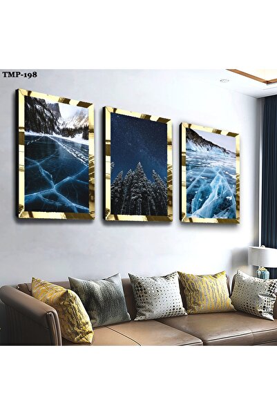 Zevahir Mobilya Dekorasyon Blue Wave Triple Mdf Table Set with Gold Mirrored ...