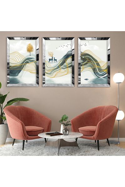 Zevahir Mobilya Dekorasyon Set de pictură din MDF cu model abstract din argint cu margine din plexiglas