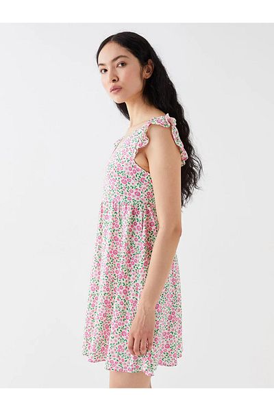 LC Waikiki LCW Lässiges Damenkleid mit V-Ausschnitt und Blumenmuster
